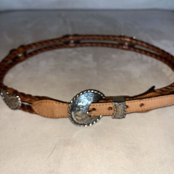 Brighton Double Braided Cowgirl Leather Belt Silver Heart Concho 71706 Size 30 - Picture 10 of 12